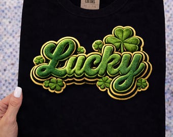 Lucky Shamrock Chenille PNG, St Patrick's Day Varsity Patch (Digital Download