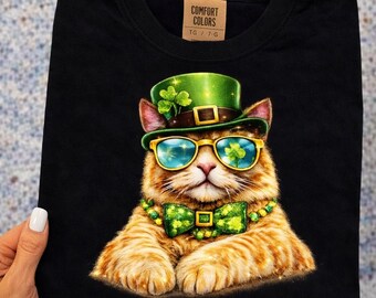 St Patrick’s Day Lucky Cat PNG, Leprechaun Irish Cat Clipart for Sublimation, Shamrock Design