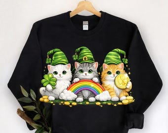 St Patrick’s Day Cat PNG, Lucky Irish Cats Clipart, Shamrock Rainbow Cat Design