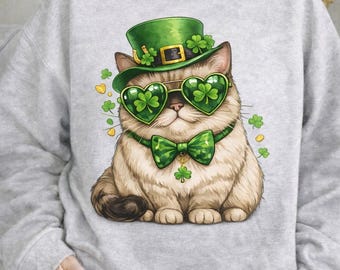 Lucky Cat St Patrick’s Day PNG – Shamrock Irish Cat Clipart for T-Shirt & Sublimation