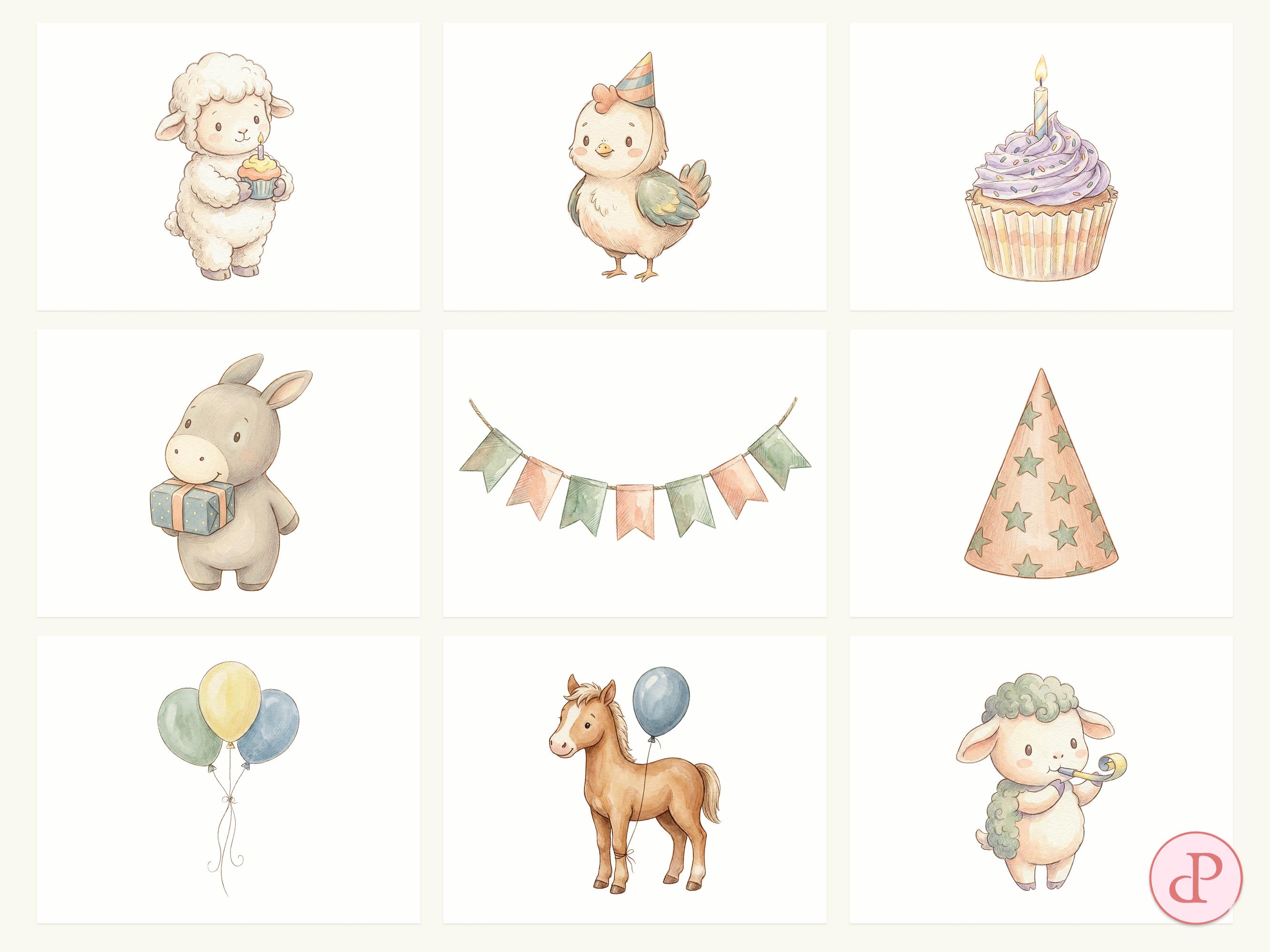 Watercolor Farm Animals Clipart Bundle | Barnyard Birthday Graphics ...
