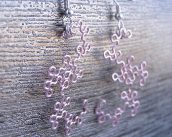 Fractal Earrings - Dragon Curve Jewelry in Frost Pink / Fuchsia