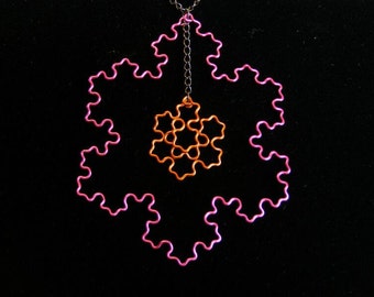 Fractal Necklace - Koch Snowflake Duo - Fuchsia and Orange