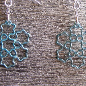 Fractal Earrings Koch Snowflake Jewelry in Ice Blue / Peacock Blue image 3