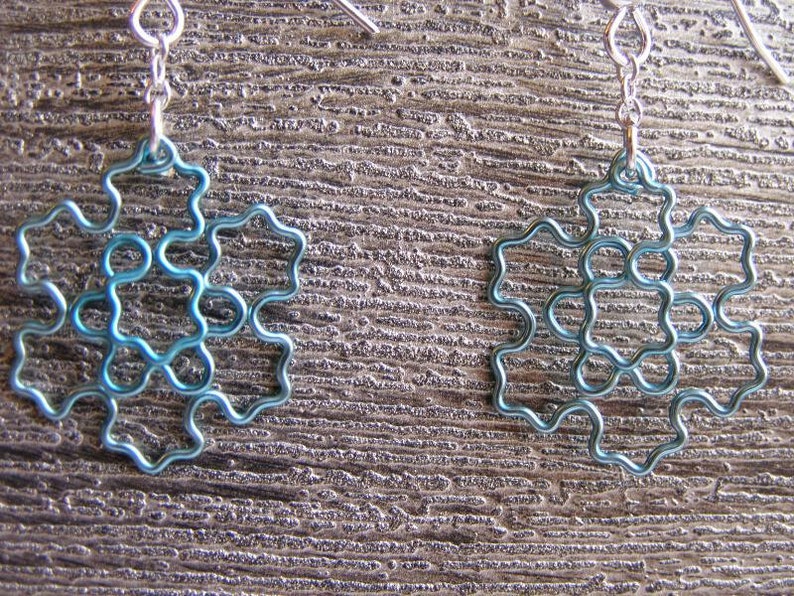 Fractal Earrings Koch Snowflake Jewelry in Ice Blue / Peacock Blue image 3