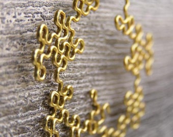 Fractal Earrings - Dragon Curves in Gold / Yellow