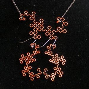 Fractal Earrings Dragon Curves in Orange image 5