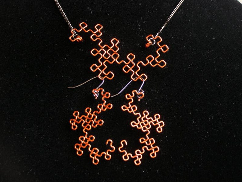 Fractal Earrings Dragon Curves in Orange image 5