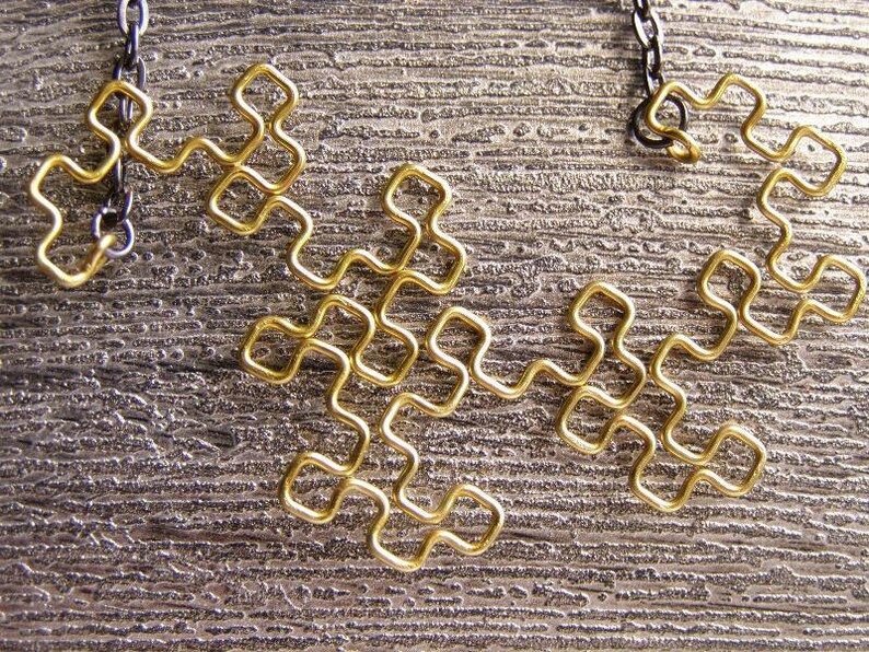 Fractal Necklace Dragon Curve in Yellow / Gold image 3