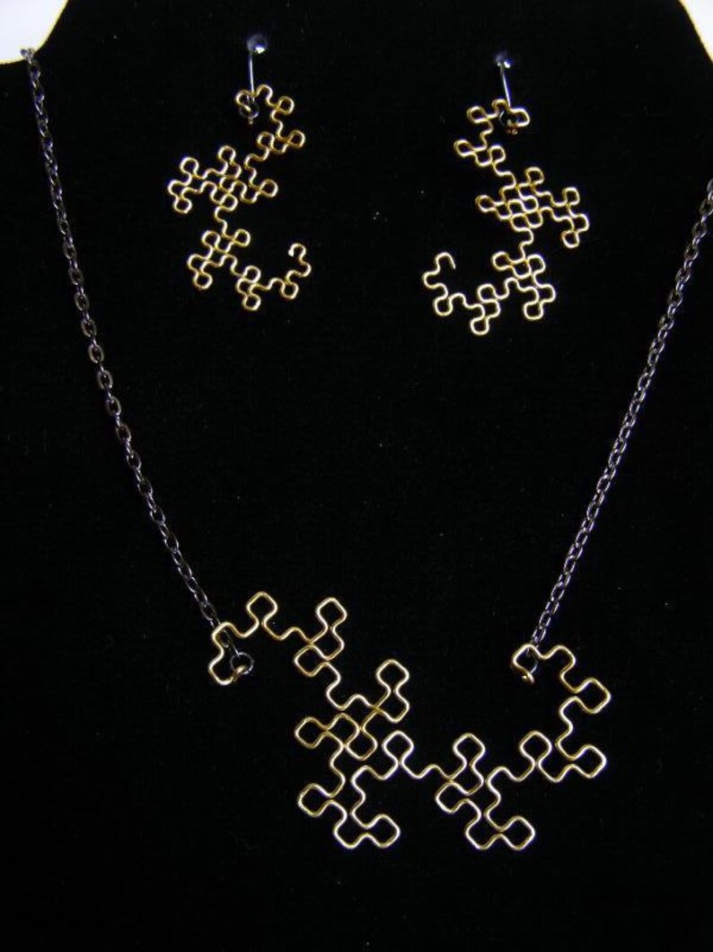 Fractal Necklace Dragon Curve in Yellow / Gold image 5