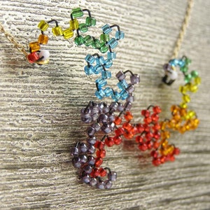 Dragon Curve Fractal Necklace Beaded Rainbow image 1