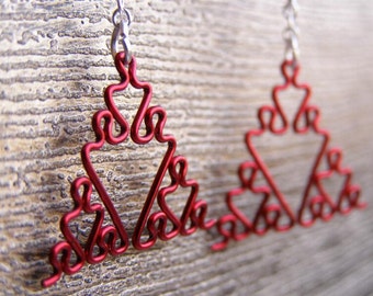 Fractal Earrings - Sierpinski Triangles in Red