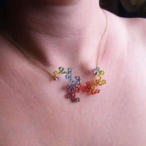 Dragon Curve Fractal Necklace Beaded Rainbow image 2