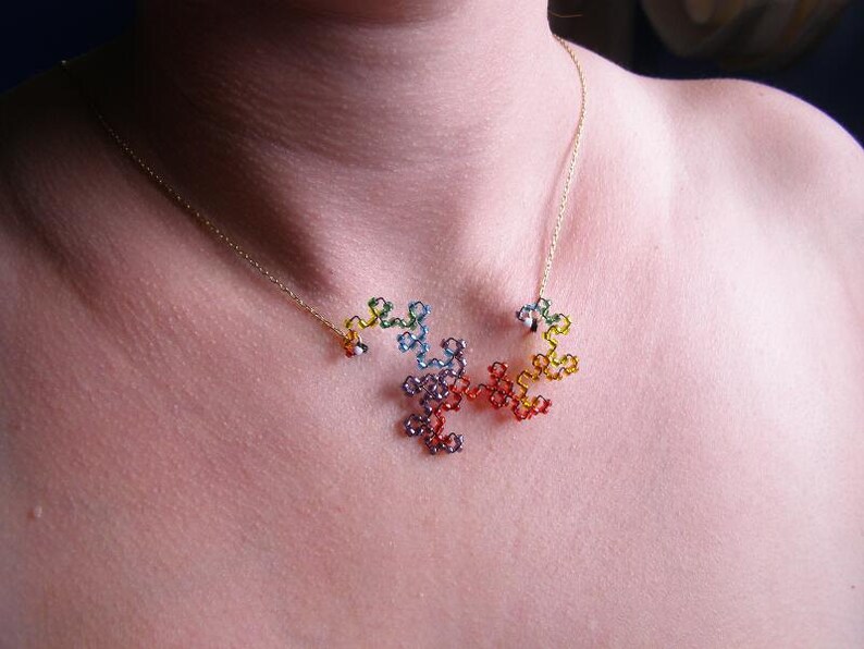 Dragon Curve Fractal Necklace Beaded Rainbow image 2