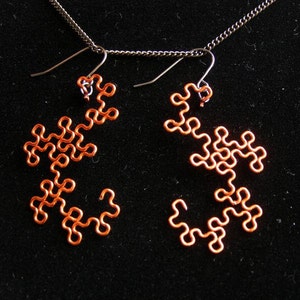 Fractal Earrings Dragon Curves in Orange image 2