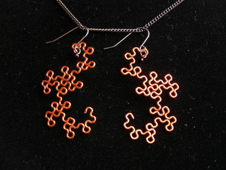 Fractal Earrings Dragon Curves in Orange image 2