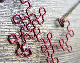 Fractal Necklace - Dragon Curve in Burgundy