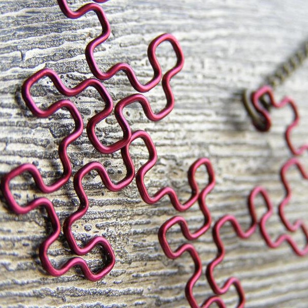 Fractal Necklace - Dragon Curve in Burgundy