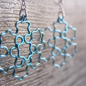 Fractal Earrings Koch Snowflake Jewelry in Ice Blue / Peacock Blue image 1