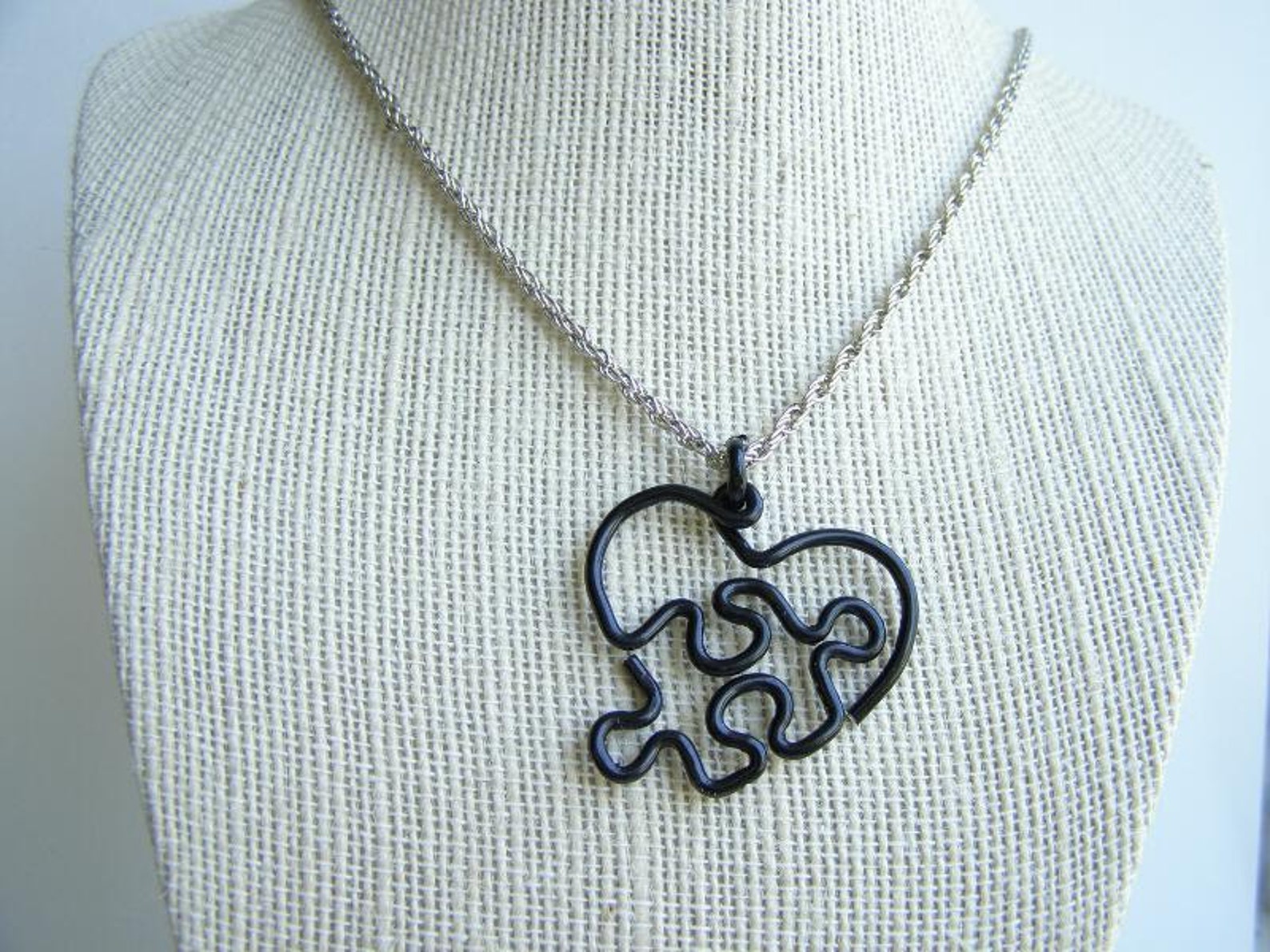 Puzzle Heart Necklace Large Black Etsy