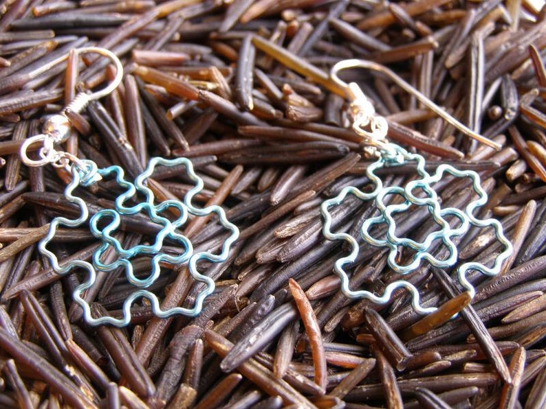 Fractal Earrings Koch Snowflake Jewelry in Ice Blue / Peacock Blue image 4