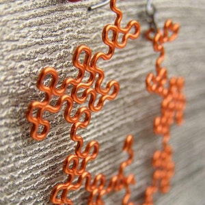 Fractal Earrings Dragon Curves in Orange image 1