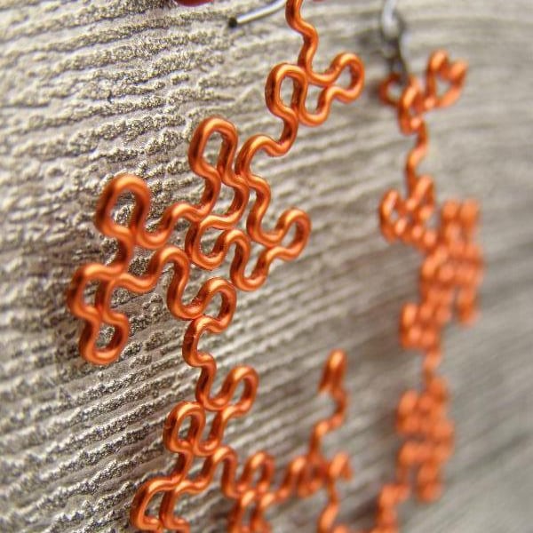 Fractal Earrings - Dragon Curves in Orange