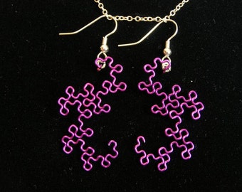 Fractal Earrings - Dragon Curve Jewelry in Purple / Amethyst