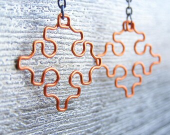 Fractal Earrings - Sierpinski Cross in Orange