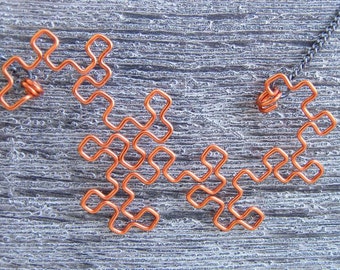 Fractal Necklace - Dragon Curve in Orange