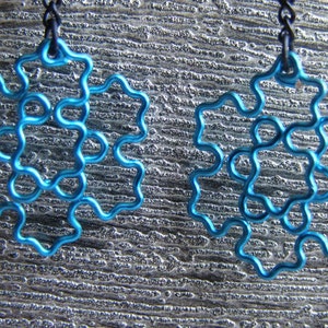 Fractal Earrings Koch Snowflake Jewelry in Ice Blue / Peacock Blue image 2