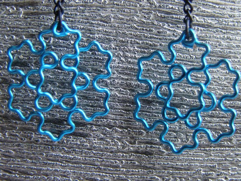 Fractal Earrings Koch Snowflake Jewelry in Ice Blue / Peacock Blue image 2