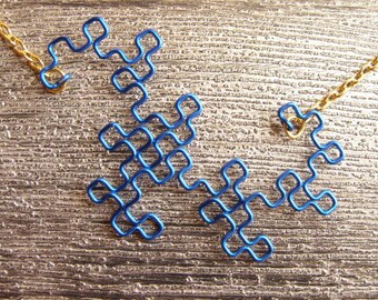 Fractal Necklace - Dragon Curve Jewelry in Blues - Ice Blue, Indigo, Midnight, Navy, Peacock, Periwinkle, and Royal