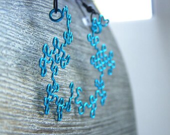 Fractal Earrings - Dragon Curve Jewelry in Peacock