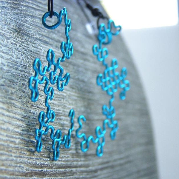 Fractal Earrings - Dragon Curve Jewelry in Peacock