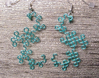 Fractal Earrings - Dragon Curve Jewelry in Greens - Apple, Aqua, Forest, Green, Peridot, Sage, and Sea Foam