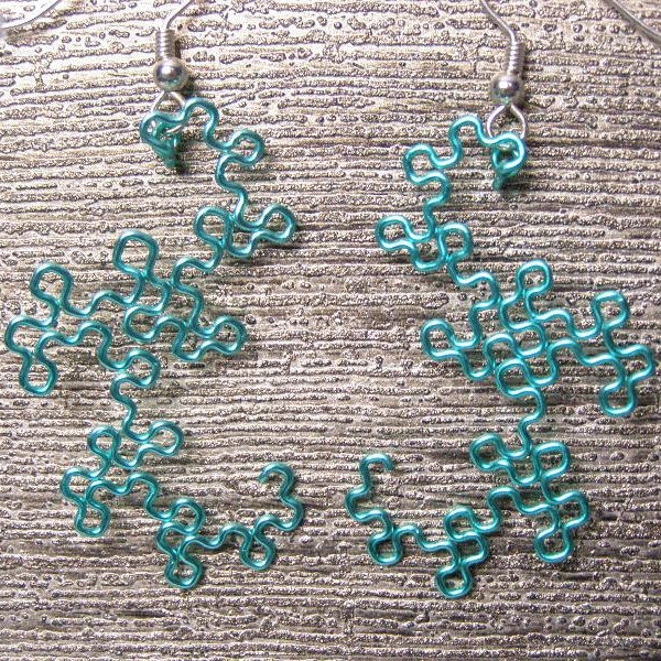 Fractal Earrings - Dragon Curve Jewelry in Greens - Apple, Aqua, Forest, Green, Peridot, Sage, and Sea Foam