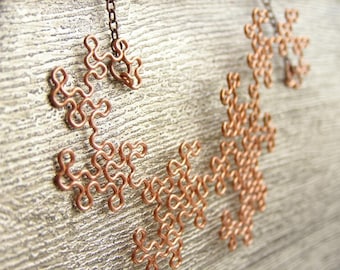 Fractal Necklace - Dragon Curve - 9th Iteration in Raw Copper