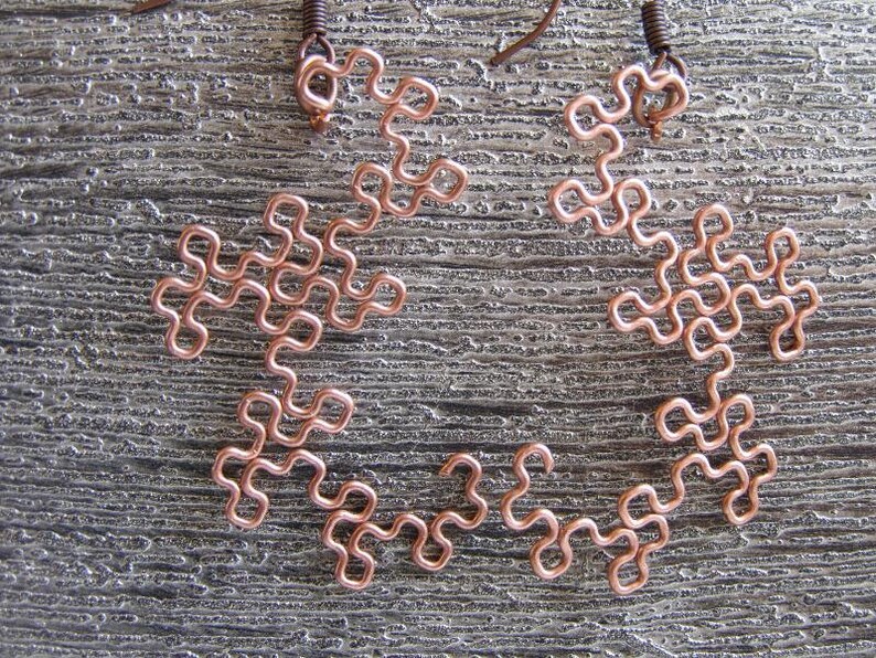 Fractal Earrings Dragon Curves in Raw Copper image 3