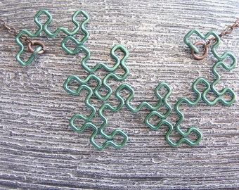Fractal Necklace - Dragon Curve Jewelry in Greens - Apple, Aqua, Forest, Green, Peridot, Sage, and Sea Foam