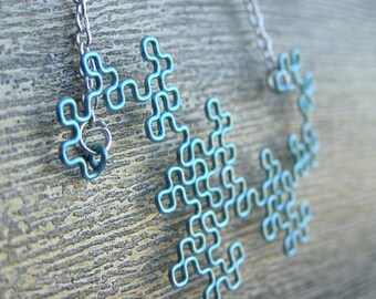 Fractal Necklace - Dragon Curve - 8th Iteration in Ice Blue