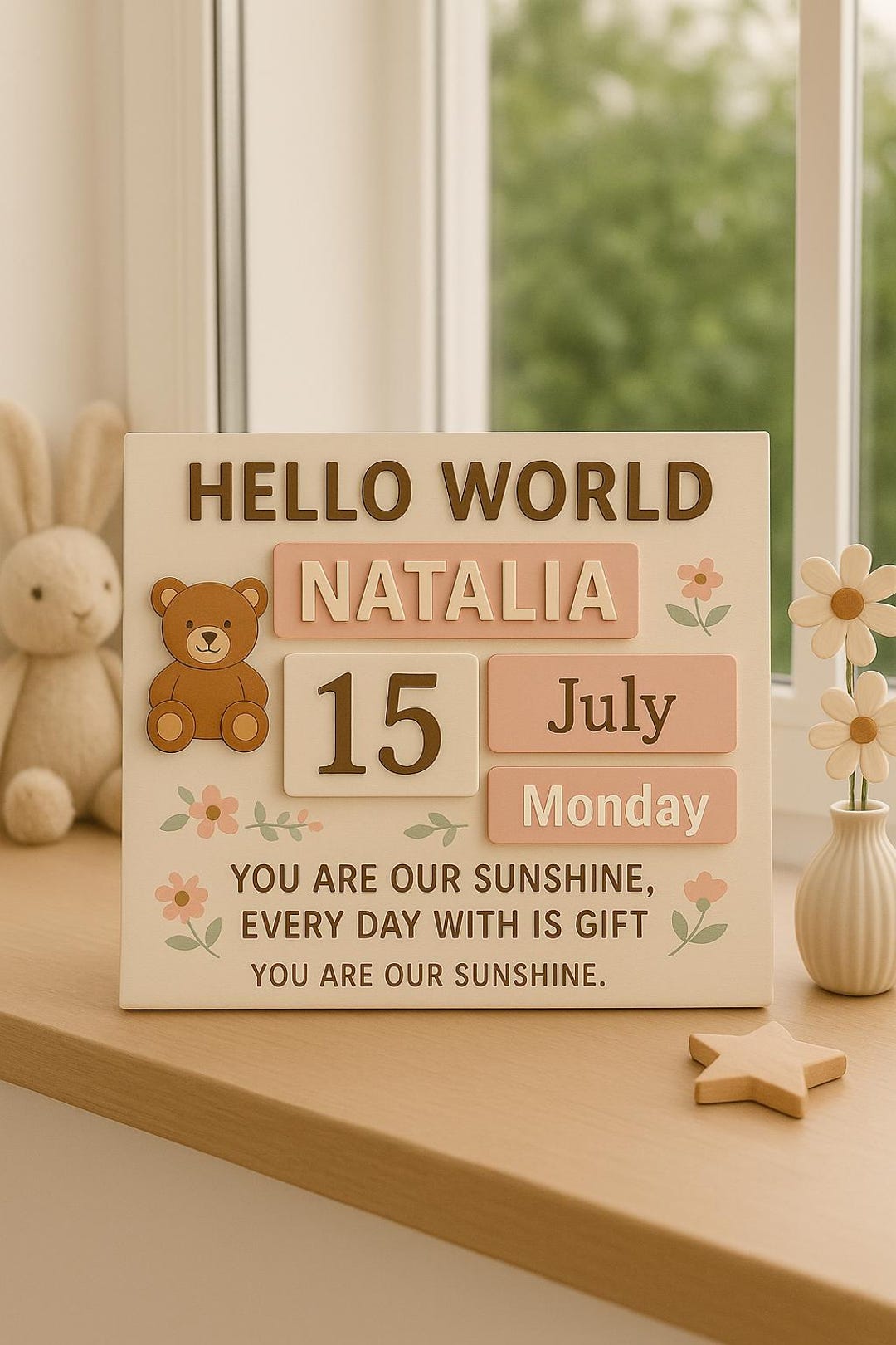 Personalized Baby Birth Announcement Sign, Custom 2 Layers Wooden Baby ...