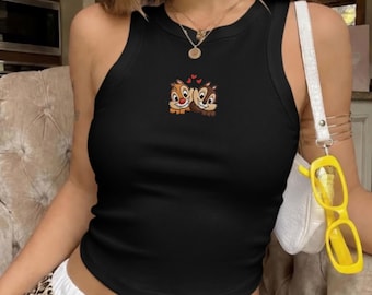 Camiseta sin mangas bordada de Chip y Dale, Camiseta sin mangas de las Ardillas de Disney, Chip y Dale de Doble Problema, Camiseta a juego para la familia, Conjunto para vacaciones en Disney