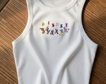 Camiseta sin mangas bordada con personajes de Disney, camiseta sin mangas acanalada de Mickey, Minnie, Goofy, Donald, Daisy y Pluto, regalo de atuendo Disney, camiseta familiar para viaje a Disney