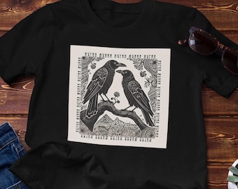 Raven Shirt | Gothic Corvid Artwork, Norse Mythology Cotton Tee
