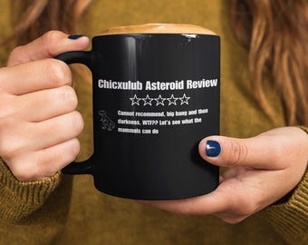 Funny Mug - Chicxulub Asteroid Review - T-Rex 0 Stars | Black Ceramic 11oz,  15oz