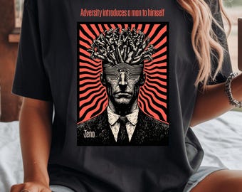 Stoic Shirt, Zeno - Adversity Introduces A Man, Surreal Mind Graphic Tee, Dark Academia Psychology Top, Stoicism Resilience Gift