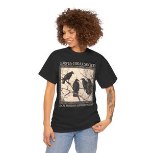Shirt raaf - Corvus Corax Society - Steungroep lokale moord | Katoenen T-shirt met raaf en kraaidesign afbeelding 7