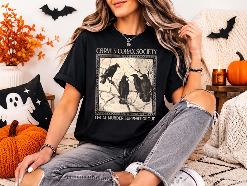 Shirt raaf - Corvus Corax Society - Steungroep lokale moord | Katoenen T-shirt met raaf en kraaidesign afbeelding 1