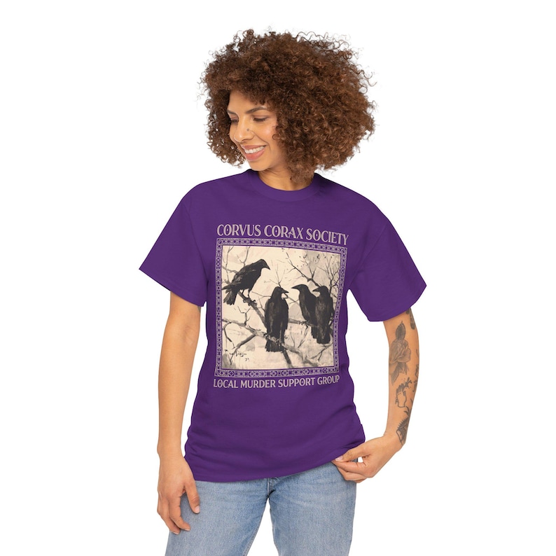 Shirt raaf - Corvus Corax Society - Steungroep lokale moord | Katoenen T-shirt met raaf en kraaidesign afbeelding 12